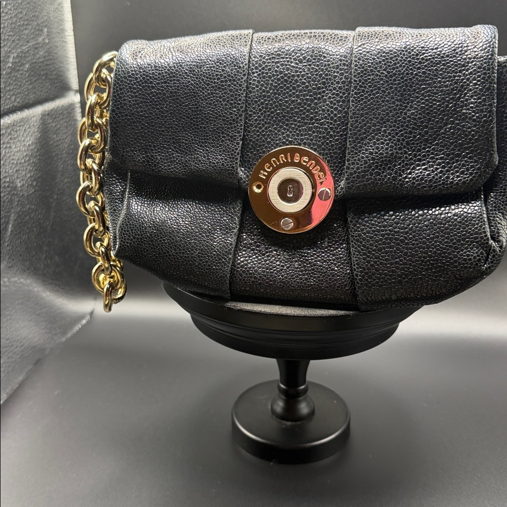Henri Bendel Black Clutch with Gold Accents